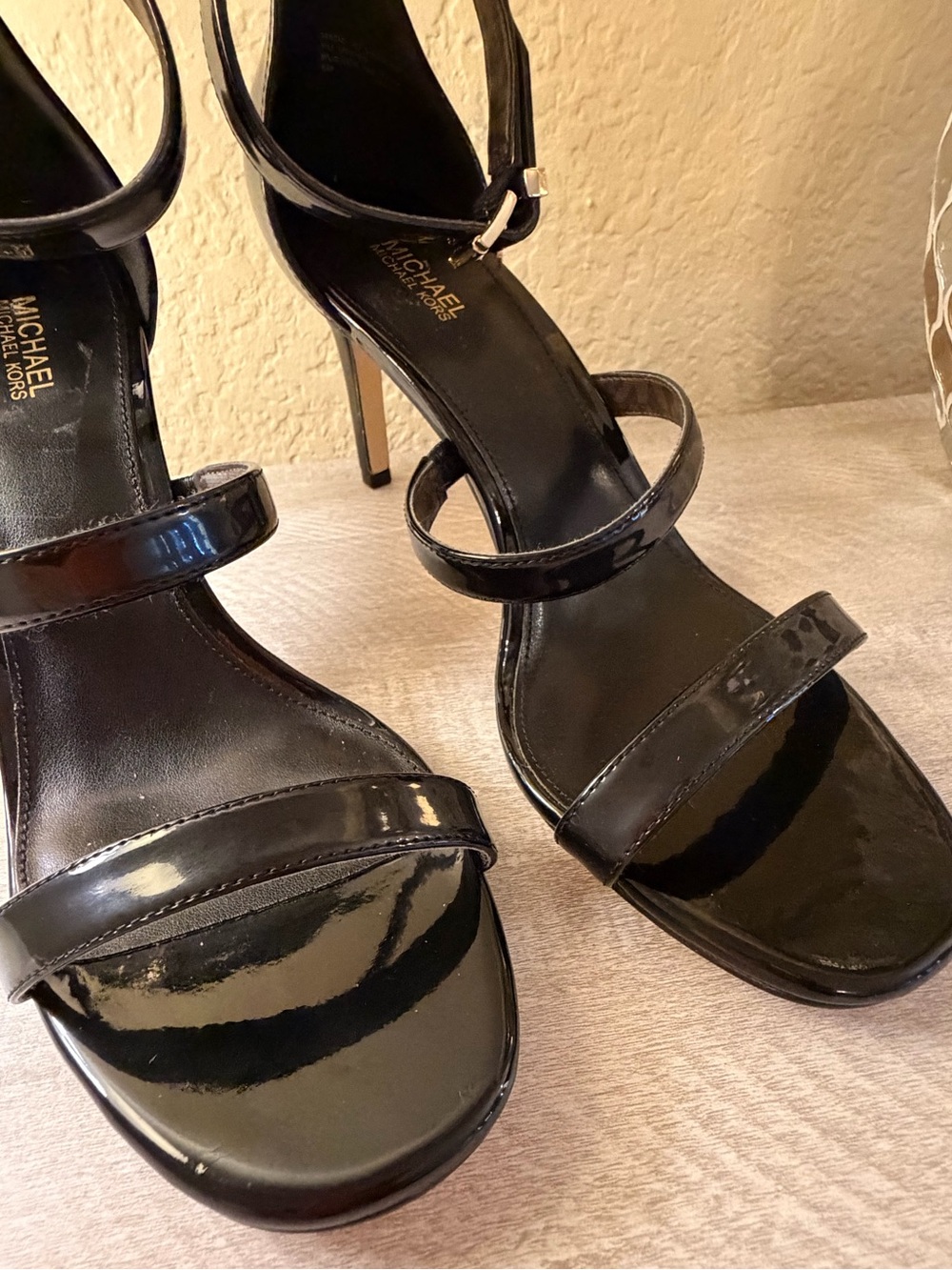 Michael Kors Black Patent Leather Strappy Stiletto Sandals